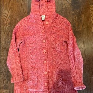 L.L. Bean women’s hooded cable sweater medium pink